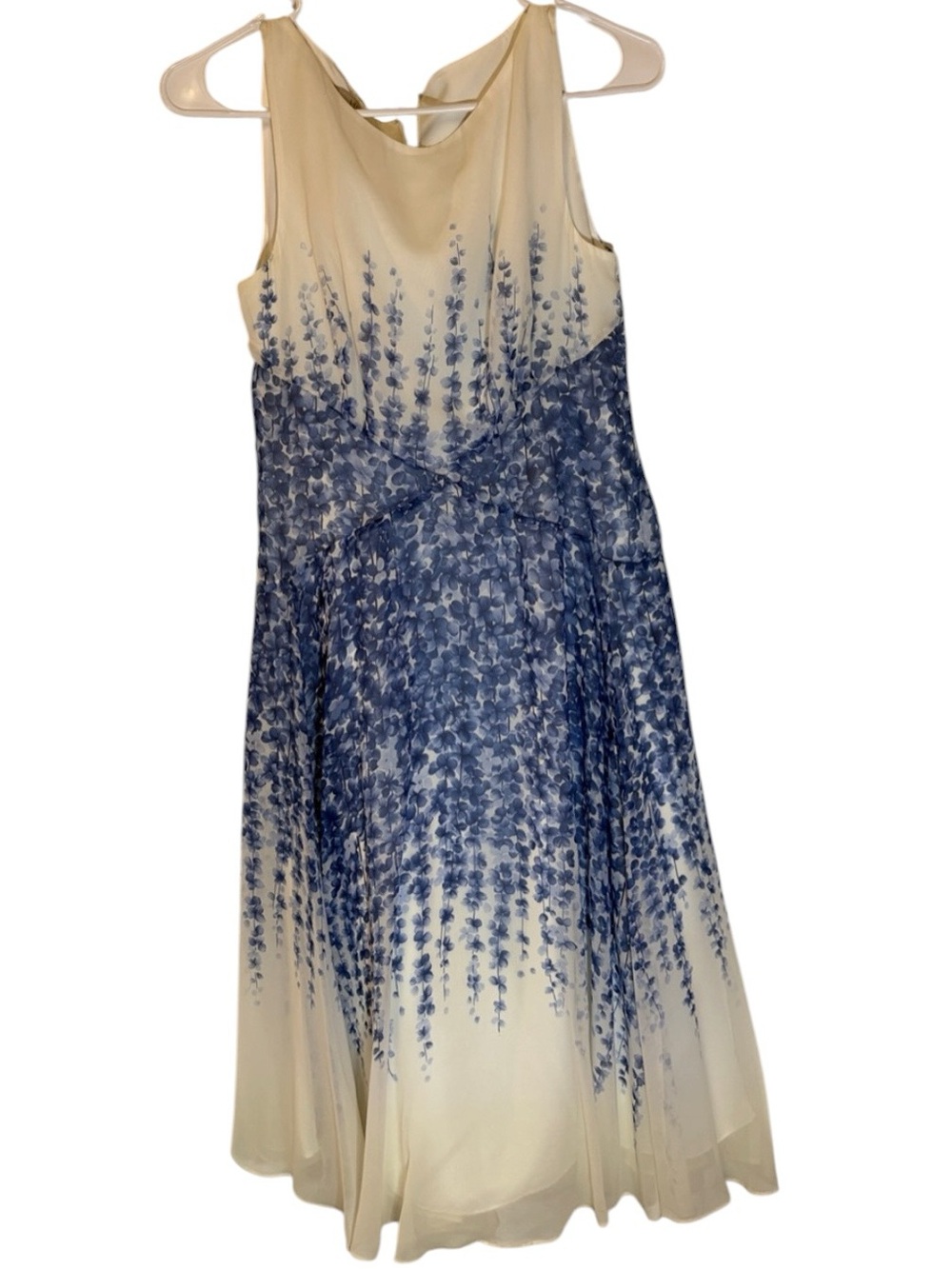Hobbs London 100% Silk White Trailing Blue Delphinium Floral Midi Dress US 4 - Picture 4 of 13